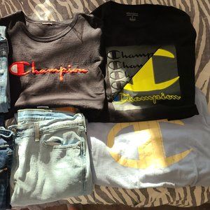 Mens Champion Shirts & American eagle and levi pants.